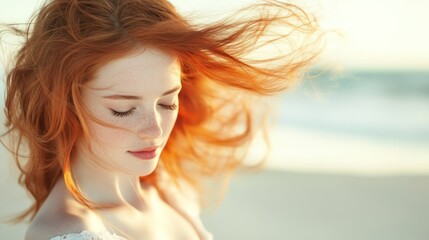 Woman with flowing red hair