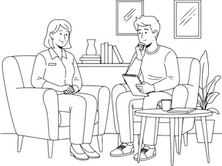 Monochrome Line Art of a Counseling Session