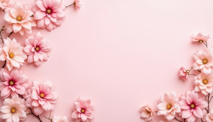 Monochromatic beauty, pink flowers in bloom against a pink backdrop pink
