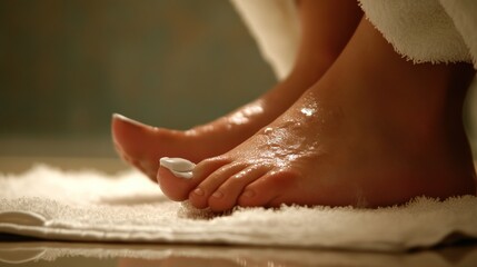 Woman's feet on a towel, possibly after a bath
