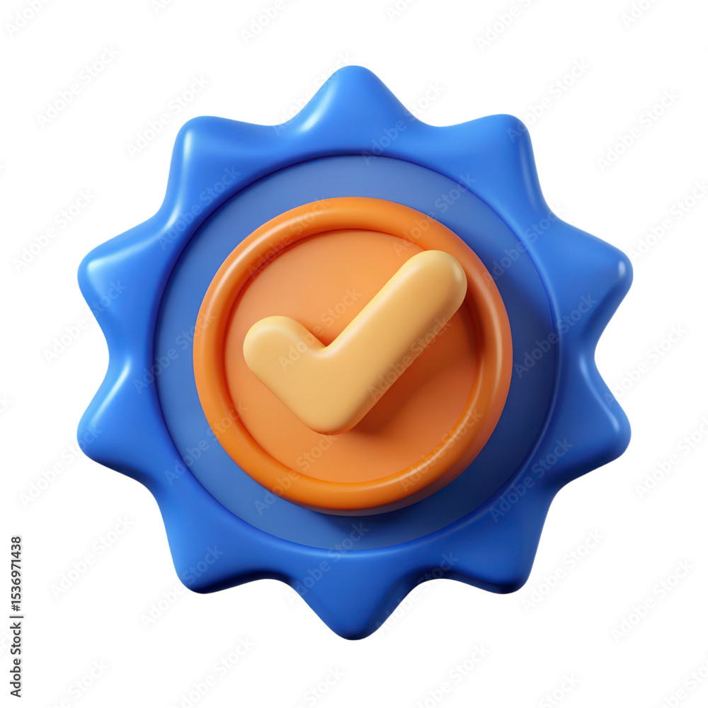 Poster 3d rendering icon blue and orange check mark seal badge isolated on a transparent background image