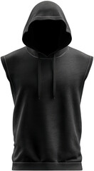 Sleeveless Black Hoodie with Hood and Unique Texture on Transparent Background