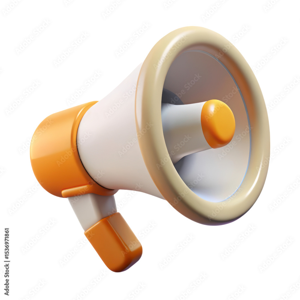Poster 3d rendering icon orange beige megaphone announcement isolated on a transparent background 3d render