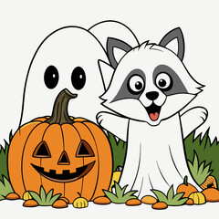 halloween cat and pumpkin