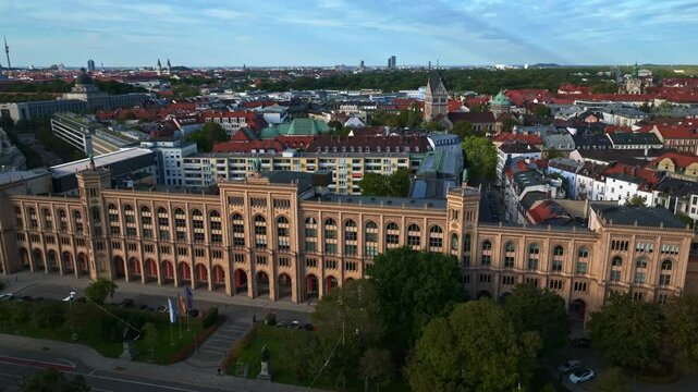 Aerial drone view of the Regierung von Oberbayern in Munich, Germany