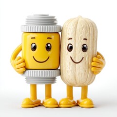 Smiling Anthropomorphic Yellow and Beige Objects on White Background
