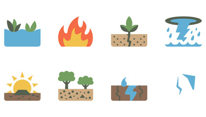 Vector icon set of nature, food, and holiday symbols like leaves, fruits, and Christmas trees, ideal for seasonal designs
