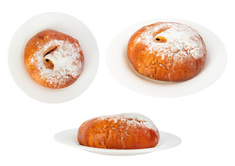 Isolated photo of sweet bun on plate white background.