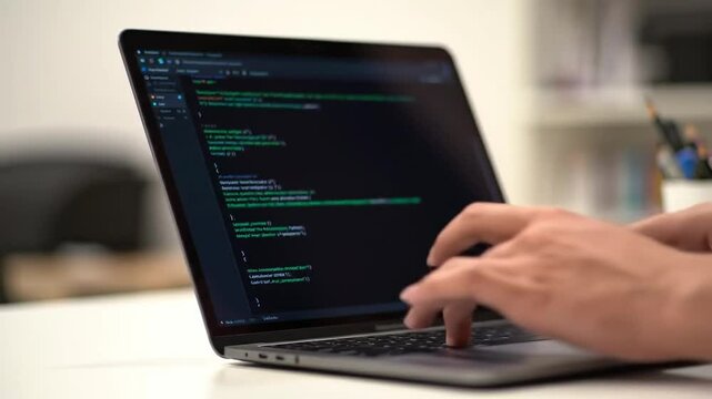 Close-up of Hands Coding on Laptop