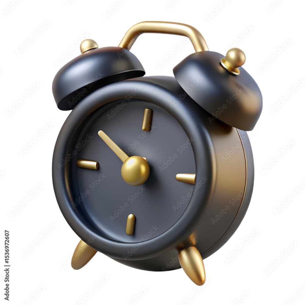 Poster dark gray and gold alarm clock 3d rendering icon isolated on a transparent background 3d rendering