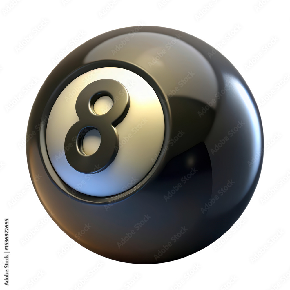 Poster eight ball billiards ball 3d rendering icon shiny and white sphere number eight isolated on a transp