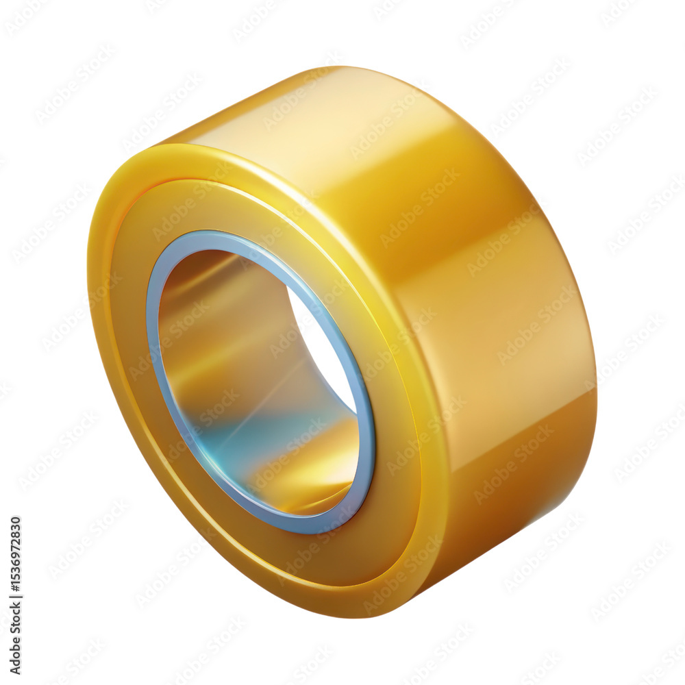 Poster golden 3d rendering icon of a bearing with a metallic inner ring isolated on a transparent backgroun