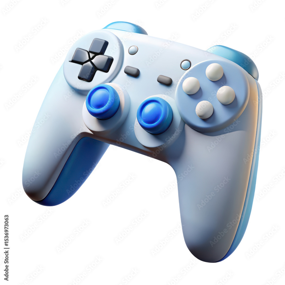 Poster light blue and white 3d rendered video game controller isolated on a transparent background 3d rende