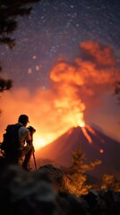 Capturing the Volcanic Fury: Photographer in Ashen Atmosphere Witnessing Eruption from Safe Distance