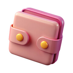 Pink 3D rendering icon of a closed wallet with yellow buttons isolated on a transparent background