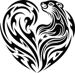 Fototapeta premium Tribal style otter heart design isolated on white background