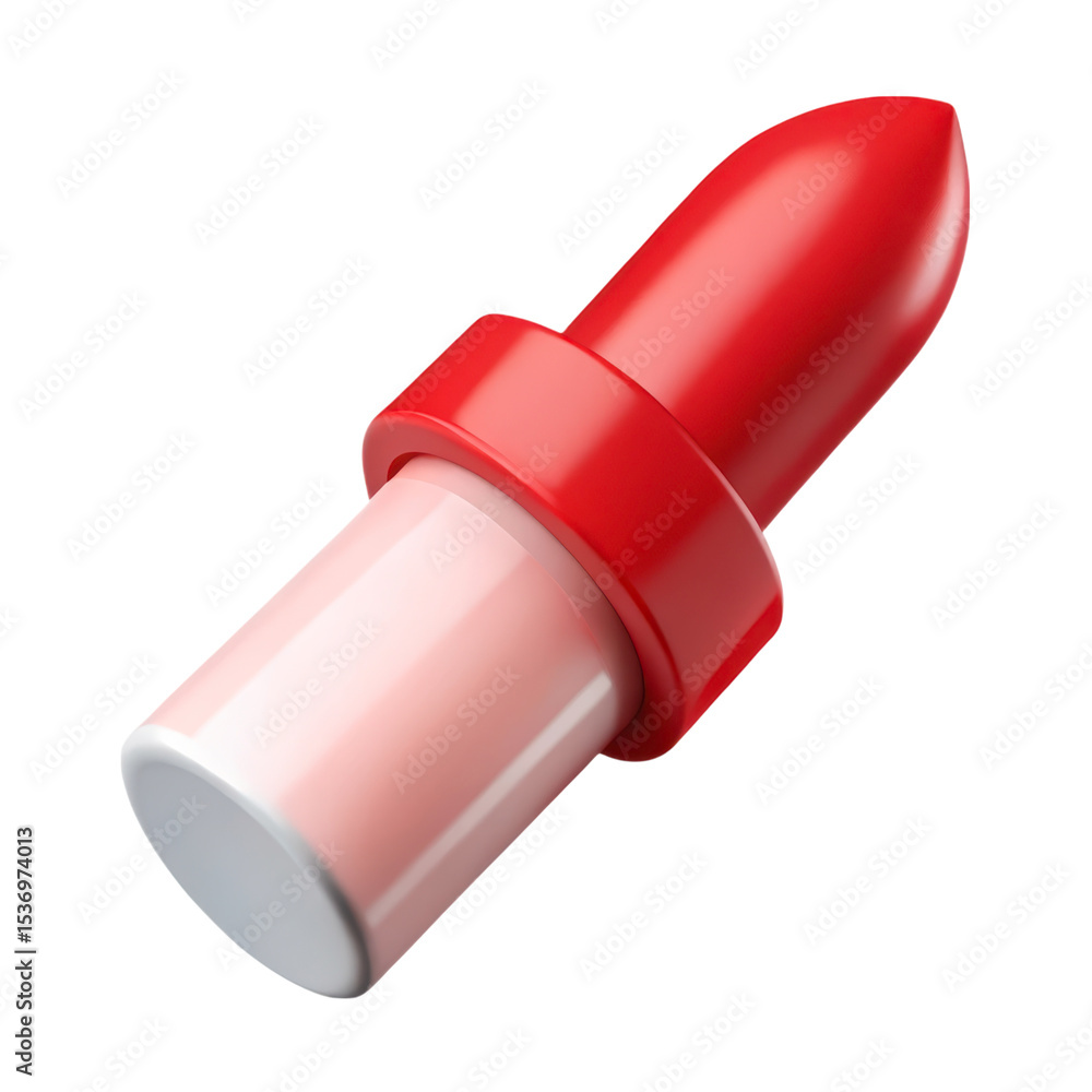 Poster red and white 3d rendering lipstick icon tube cosmetic product app design element isolated on a tran