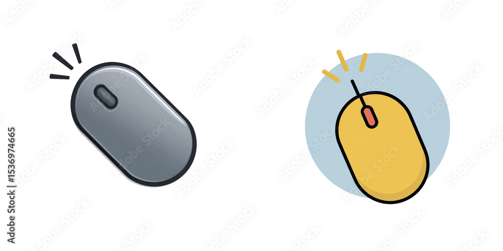 Fototapete Two computer mouse illustration with click effect to represent input operation.