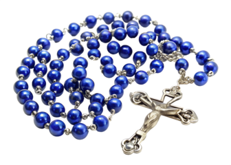  blue bead rosary with silver  crucifix isolated on white background PNG,AI GENERATED