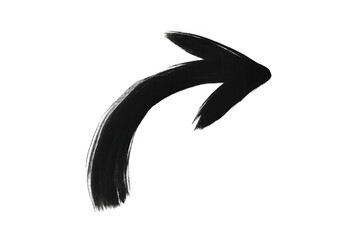 Naklejka premium Black brush stroke arrow pointing rightward, hand-drawn graphic element against transparent backdrop