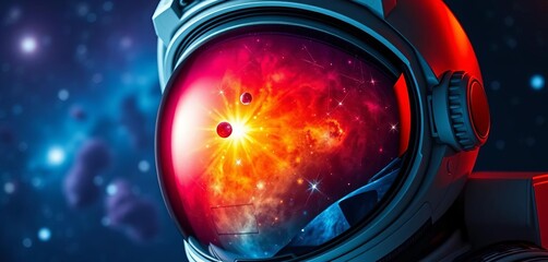Astronaut helmet visor reflecting vibrant nebula and stars, space,  picture