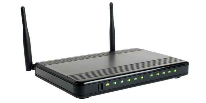 Black wireless internet router isolated on transparent background