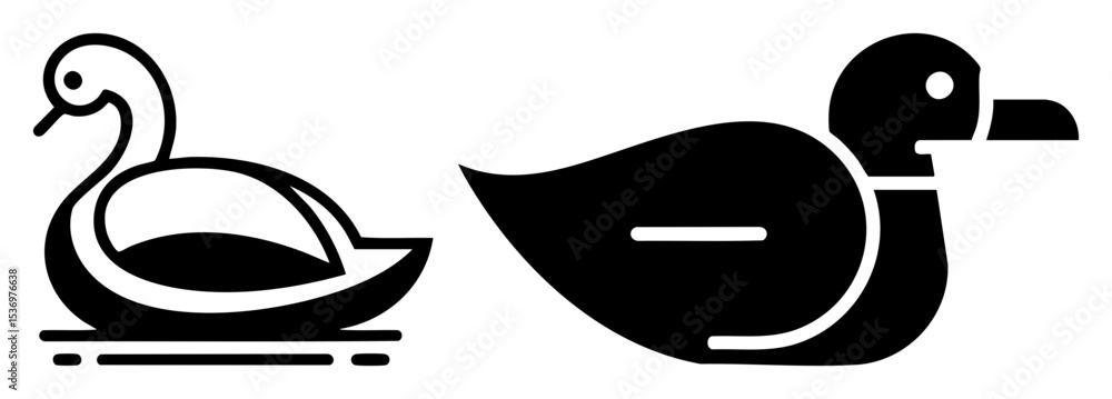 Poster vector stylized ducks features a playful swan and a sleek duck.