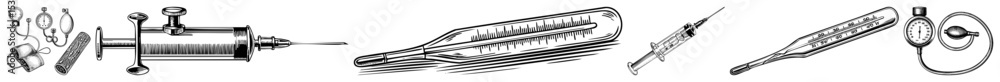 Poster vector detailed illustrations of mechanical components a grooming tool and a bicycle part are presen