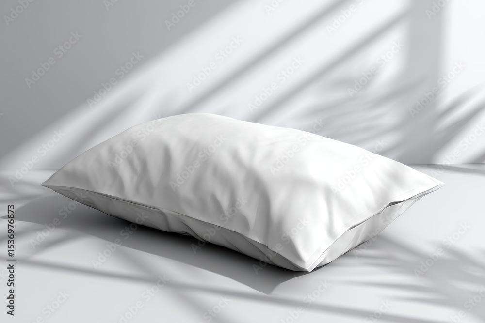 Aufkleber a close-up of a white pillow on a white surface with shadow from a plant casting pattern, creating a