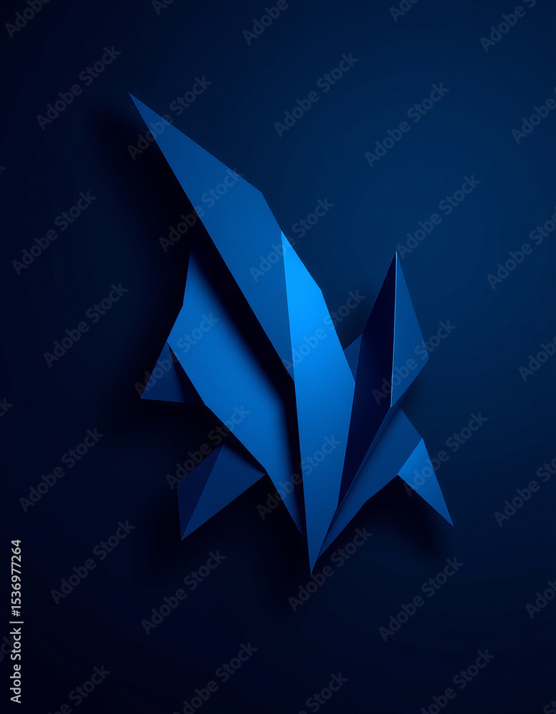 Poster elegant angular shards in deep blue tones create sharp and dynamic abstract shape