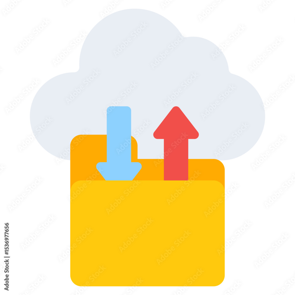Poster cloud data transfer illustration uploading downloading information exchange file management network 