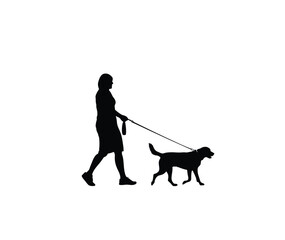 woman walking dog silhouette black on white background