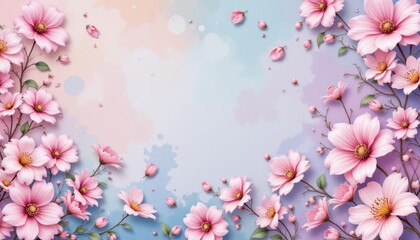 Vibrant pink flowers on a serene blue background, captivating floral display pink
