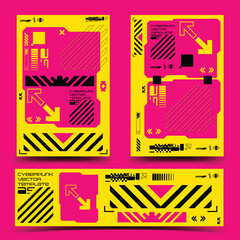 y2k 2000s sci-fi cyberpunk gaming retro-futuristic layout poster banner template set dashboard HUD for ux-ui application, 2d vector illustration  © issaronow