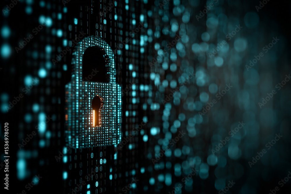 Poster digital lock security data protection binary code online safety