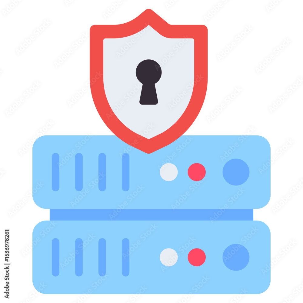 Poster secure network server icon with shield and keyhole for data protection and cybersecurity