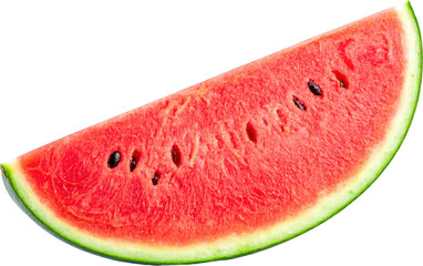 Juicy watermelon slice red flesh black seeds green rind isolated fruit