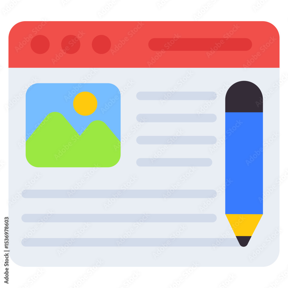Aufkleber digital content creation and web editing concept with online document and pencil icon