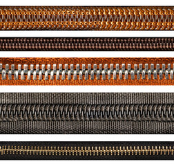 Seamless isolated photo of brown and gray plastic and metal zippers. © breakermaximus