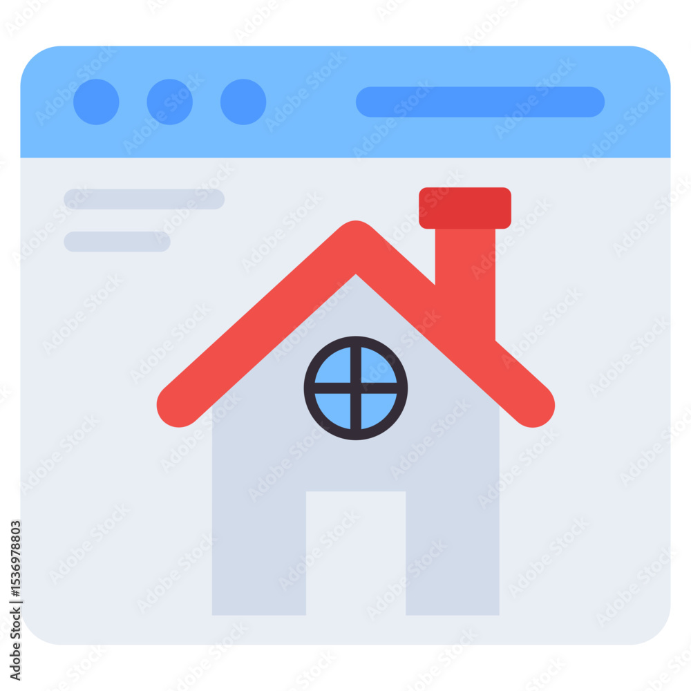 Poster web browser window with home icon symbolizing online property search and digital housing solutions