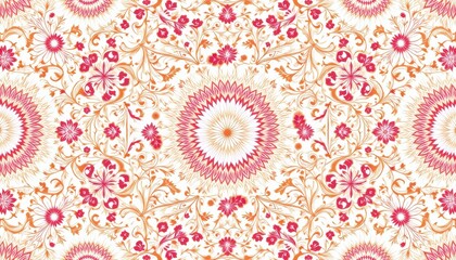 Elegant pink and orange floral pattern on white, versatile design for spring projects backgrounds