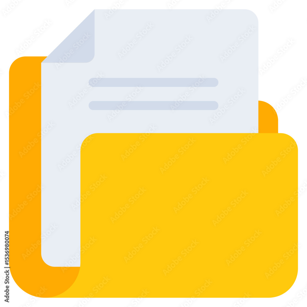 Poster modern yellow folder with document icon for digital files data organization and storage