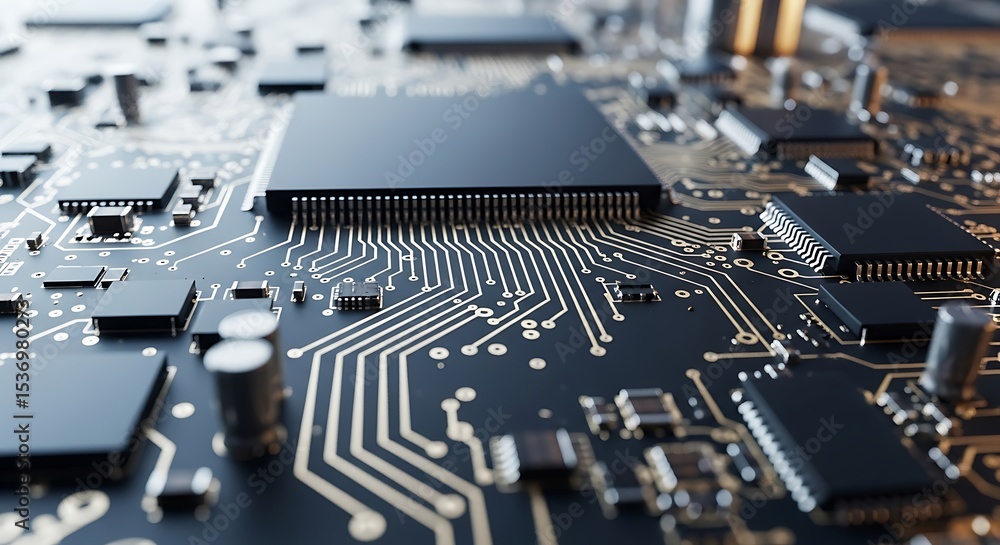 Poster close-up of computer circuit board with microchips