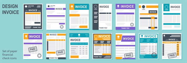 Isolated invoice vector set icon