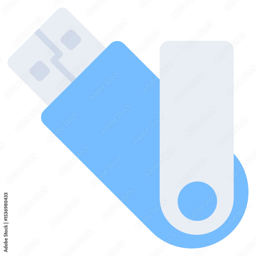 Poster digital icon of a blue and white usb flash drive, symbolizing portable data storage and file transfe