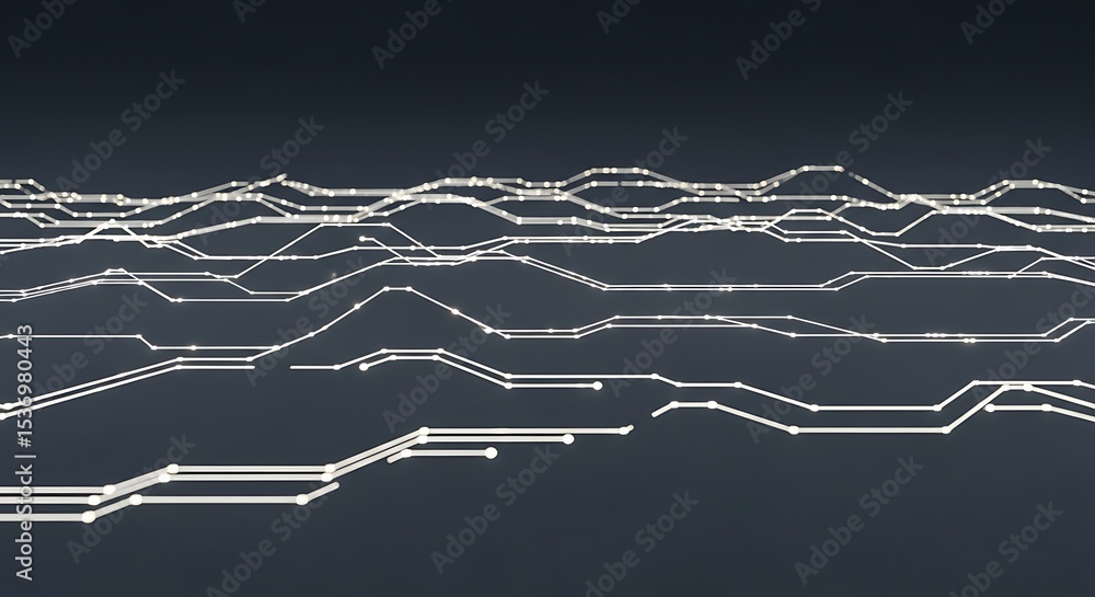 Poster abstract circuit board lines with glowing dots on dark background