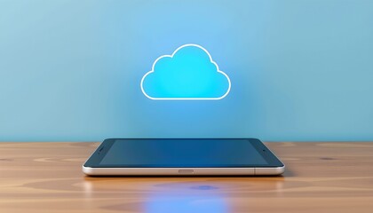 a tablet computer with a cloud icon on its screen
