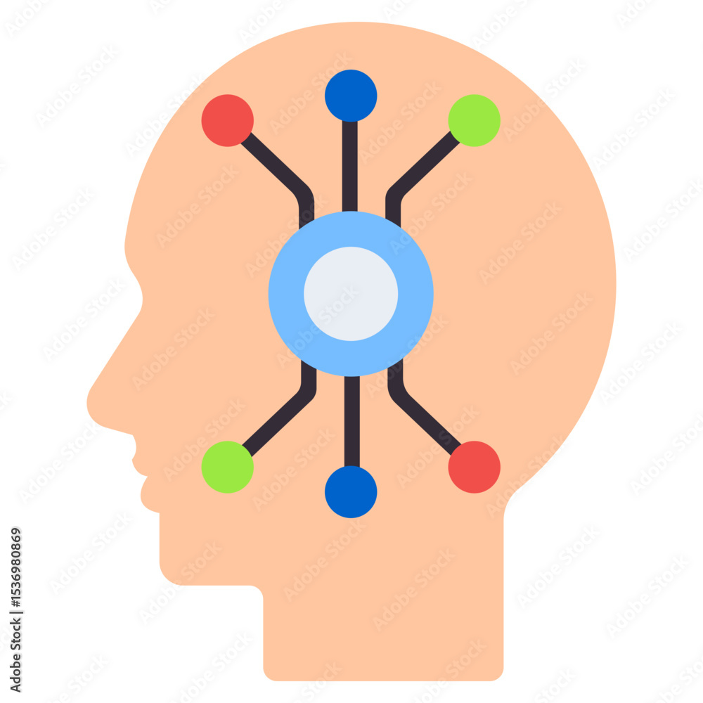 Poster human head silhouette with circuit nodes symbolizing artificial intelligence, machine learning, cogn