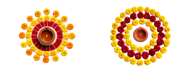  Minimalist Rangoli Design with Single Diya on Matte Floor Transparent Background PNG