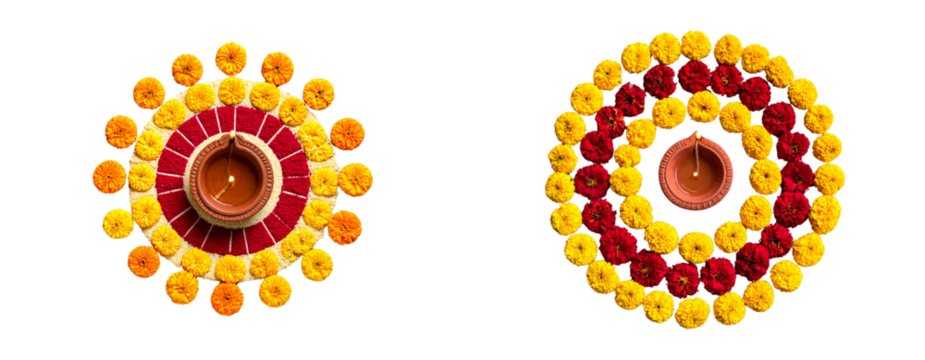  Minimalist Rangoli Design with Single Diya on Matte Floor Transparent Background PNG - Powered by Adobe